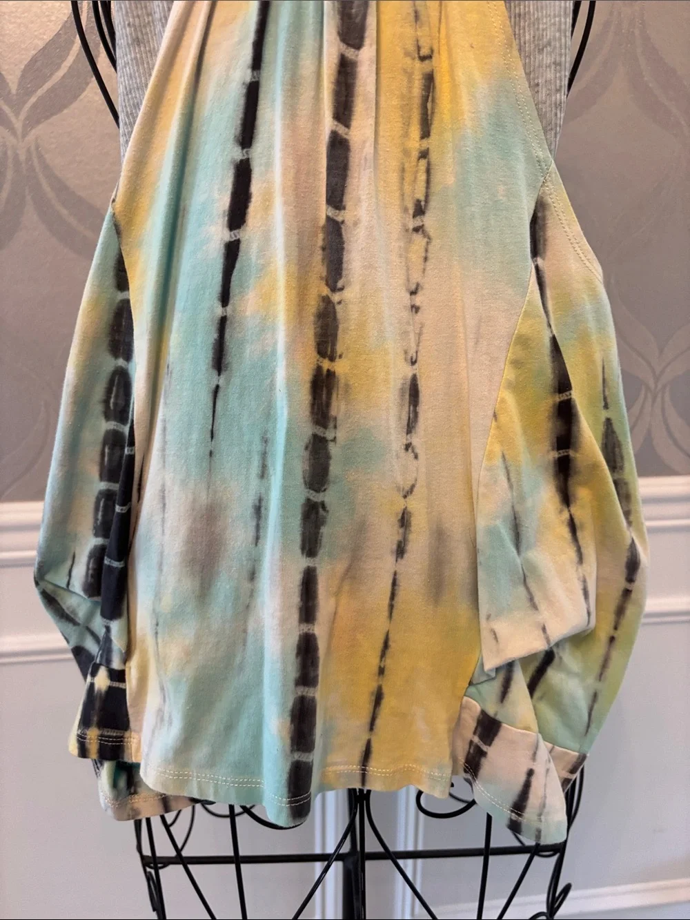 Hannah Banana Yellow & Teal Tie-Dye Halter Romper with Crochet Detail